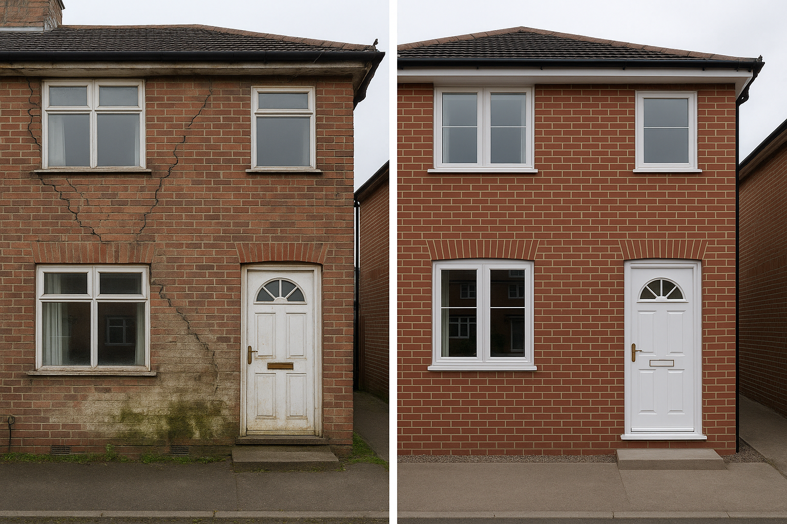Before and after comparison showing successful party wall project completion